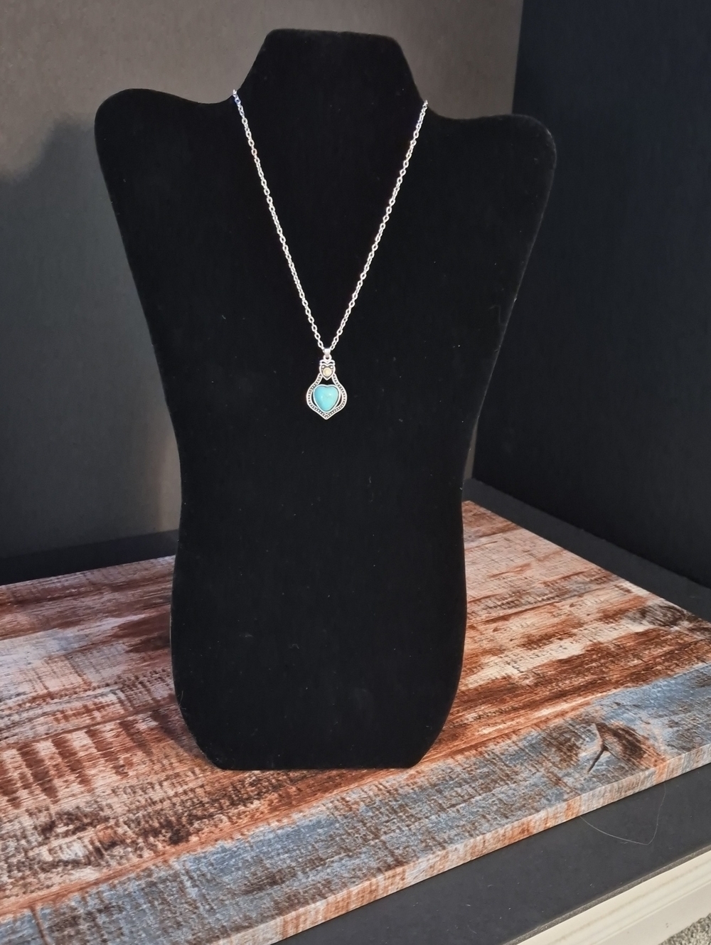 Silver Necklace with Turquoise Heart Pendant